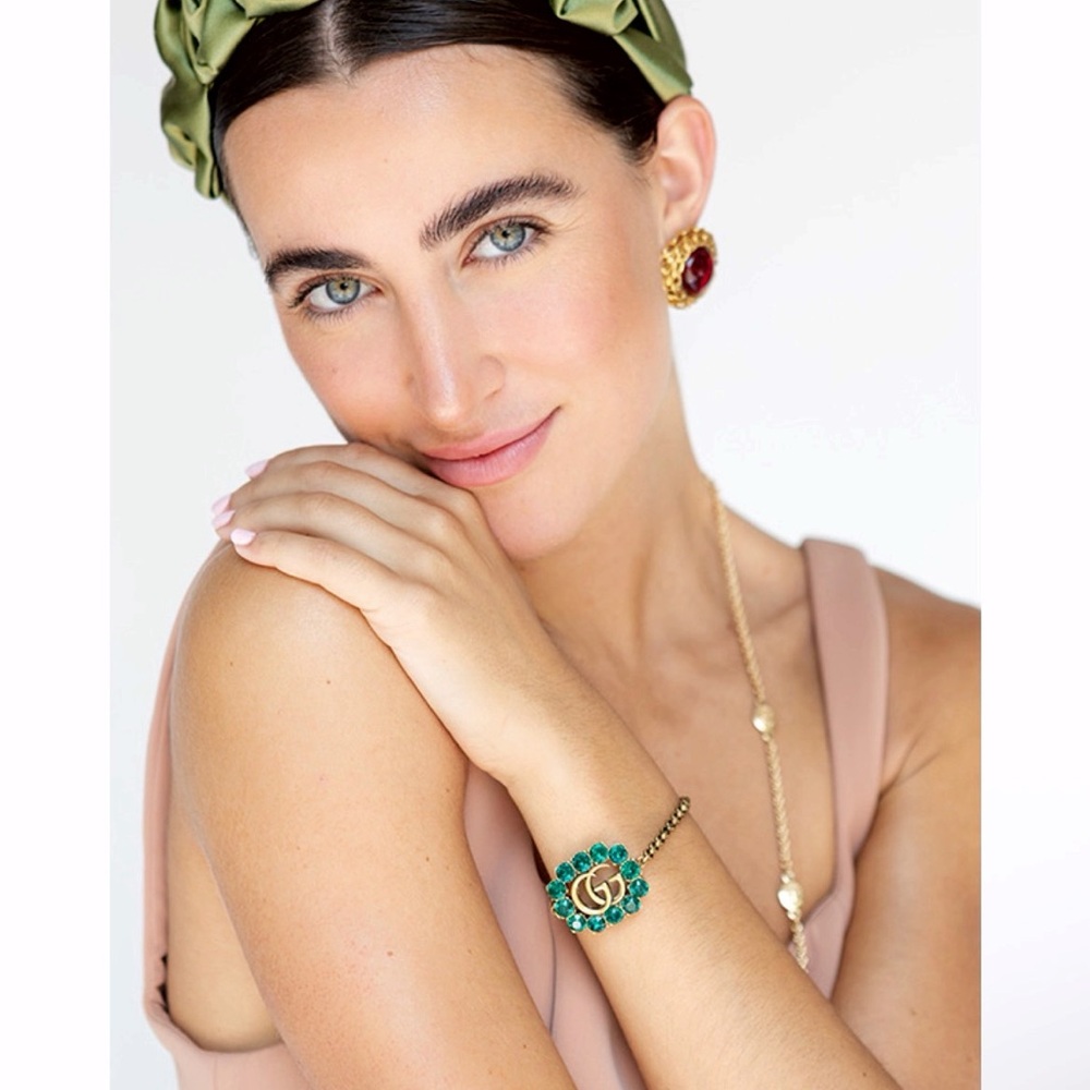 Authentic Gucci Antique Gold Plated Crystal Embellished GG Chain Bracelet - Picture 5 of 15